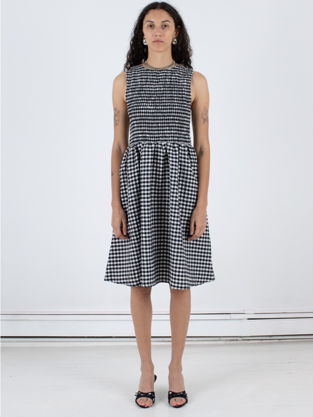 Black and White Gingham Sleeveless Women’s Dress - Picture 3 of 12